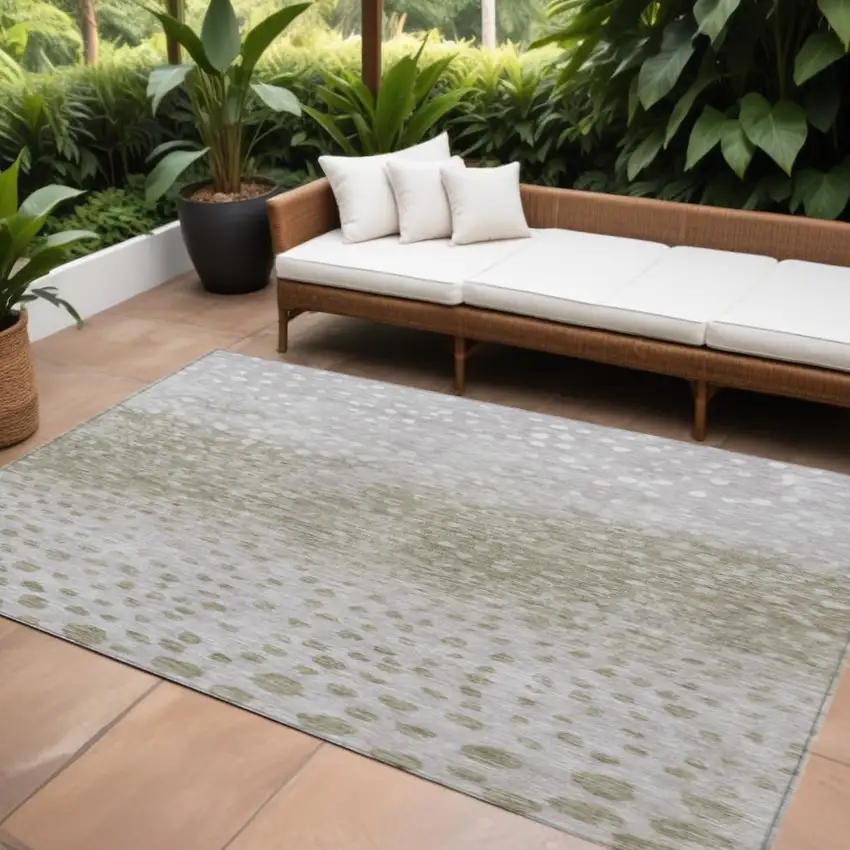 Taupe Green And Ivory Abstract Washable Indoor Outdoor Area Rug Photo 1