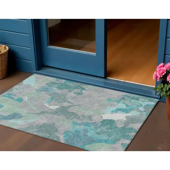 Taupe Green And Ivory Abstract Washable Indoor Outdoor Area Rug Photo 2