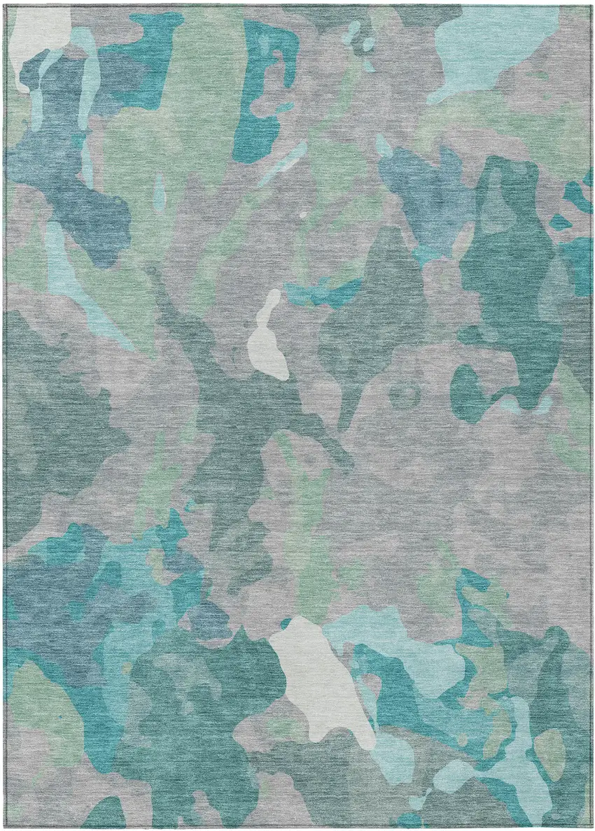 Taupe Green And Ivory Abstract Washable Indoor Outdoor Area Rug Photo 3