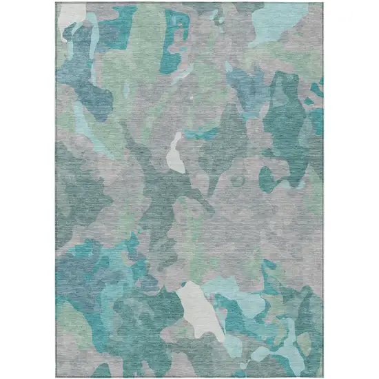 Taupe Green And Ivory Abstract Washable Indoor Outdoor Area Rug Photo 1