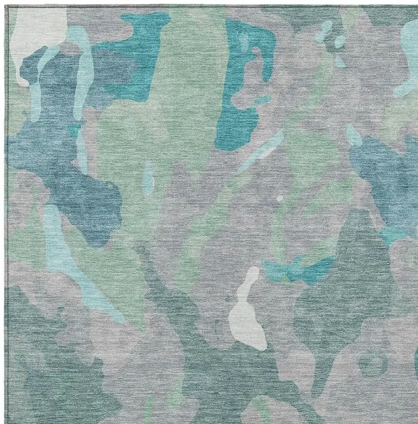 Taupe Green And Ivory Abstract Washable Indoor Outdoor Area Rug Photo 5