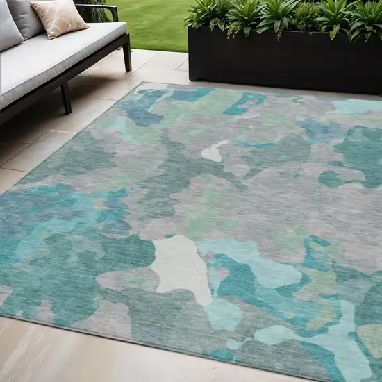 Taupe Green And Ivory Abstract Washable Indoor Outdoor Area Rug Photo 2