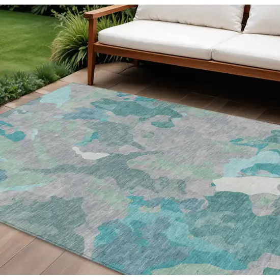 Taupe Green And Ivory Abstract Washable Indoor Outdoor Area Rug Photo 2