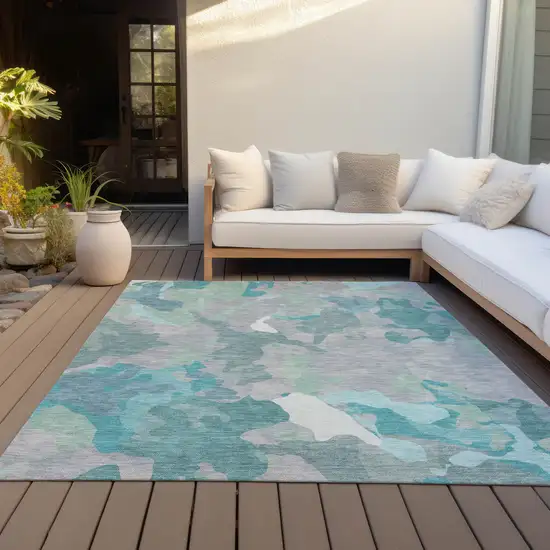 Taupe Green And Ivory Abstract Washable Indoor Outdoor Area Rug Photo 6
