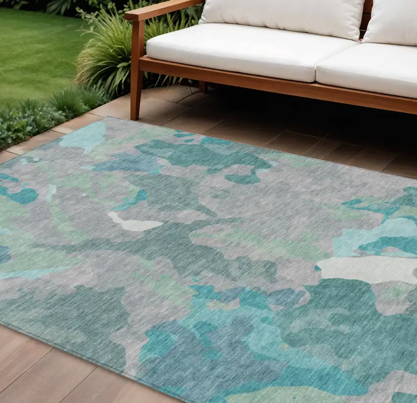Taupe Green And Ivory Abstract Washable Indoor Outdoor Area Rug Photo 2