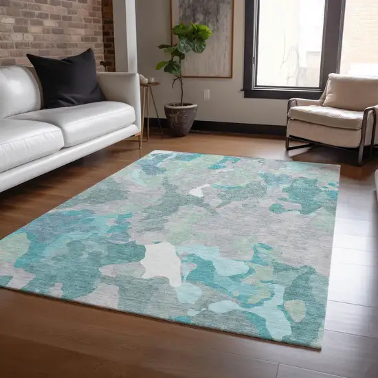 Taupe Green And Ivory Abstract Washable Indoor Outdoor Area Rug Photo 7