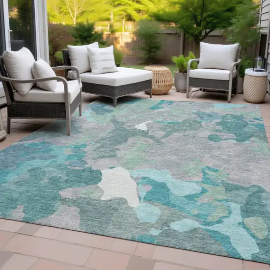 Taupe Green And Ivory Abstract Washable Indoor Outdoor Area Rug Photo 9