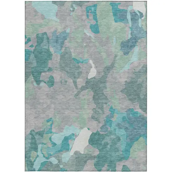 Taupe Green And Ivory Abstract Washable Indoor Outdoor Area Rug Photo 3