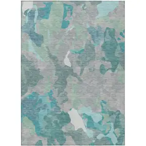 Photo of Taupe Green And Ivory Abstract Washable Indoor Outdoor Area Rug