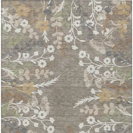 Taupe Green And Ivory Floral Washable Indoor Outdoor Area Rug Photo 4