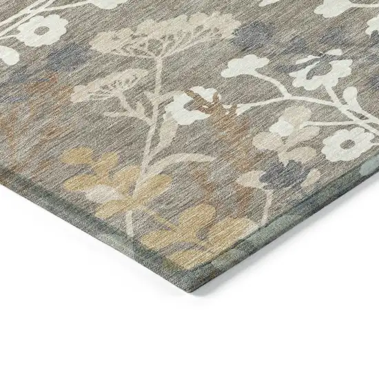 Taupe Green And Ivory Floral Washable Indoor Outdoor Area Rug Photo 6