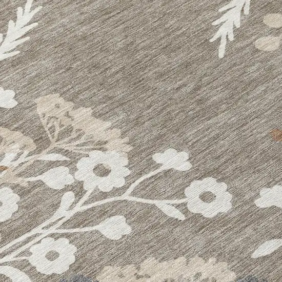 Taupe Green And Ivory Floral Washable Indoor Outdoor Area Rug Photo 7