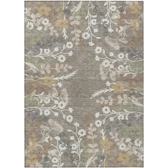 Taupe Green And Ivory Floral Washable Indoor Outdoor Area Rug Photo 2