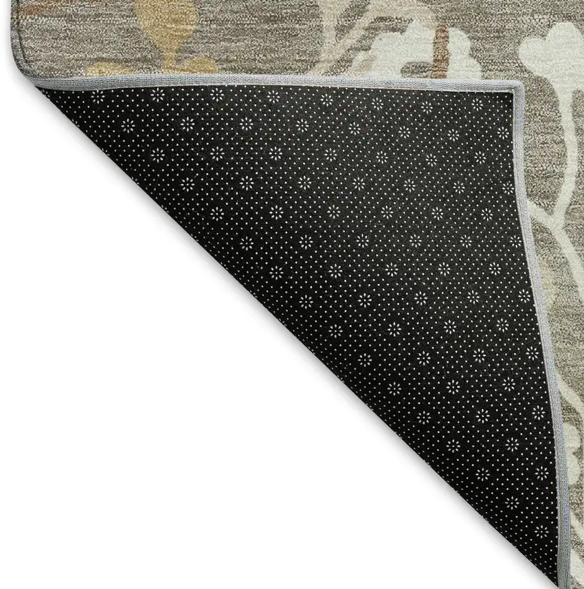 Taupe Green And Ivory Floral Washable Indoor Outdoor Area Rug Photo 6