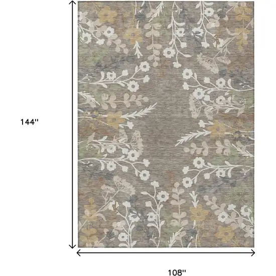 Taupe Green And Ivory Floral Washable Indoor Outdoor Area Rug Photo 3