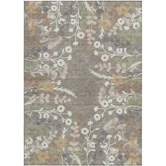 Taupe Green And Ivory Floral Washable Indoor Outdoor Area Rug Photo 4