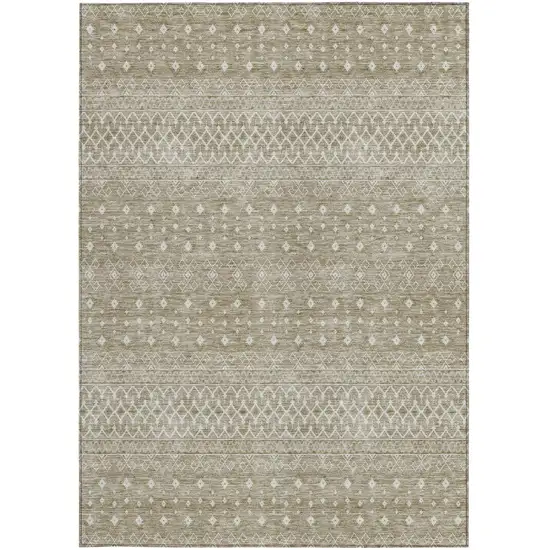 Taupe Green And Ivory Tribal Washable Indoor Outdoor Area Rug Photo 5