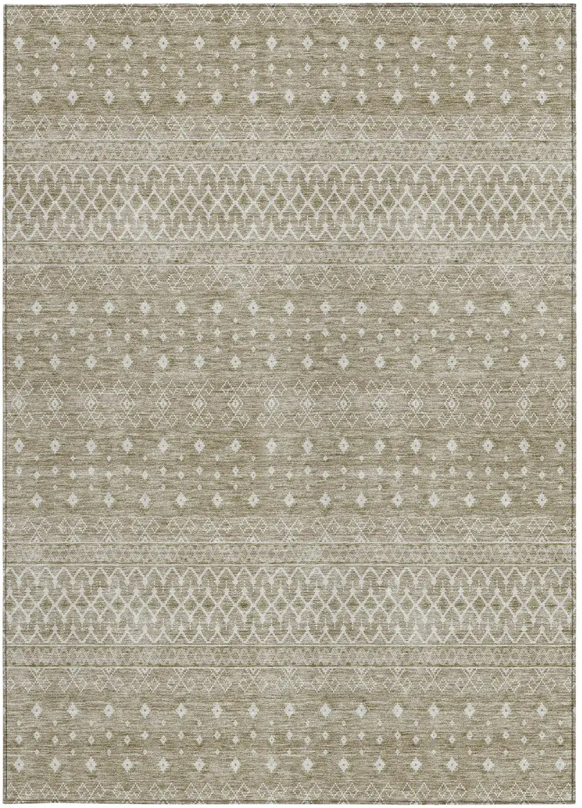 Taupe Green And Ivory Tribal Washable Indoor Outdoor Area Rug Photo 5