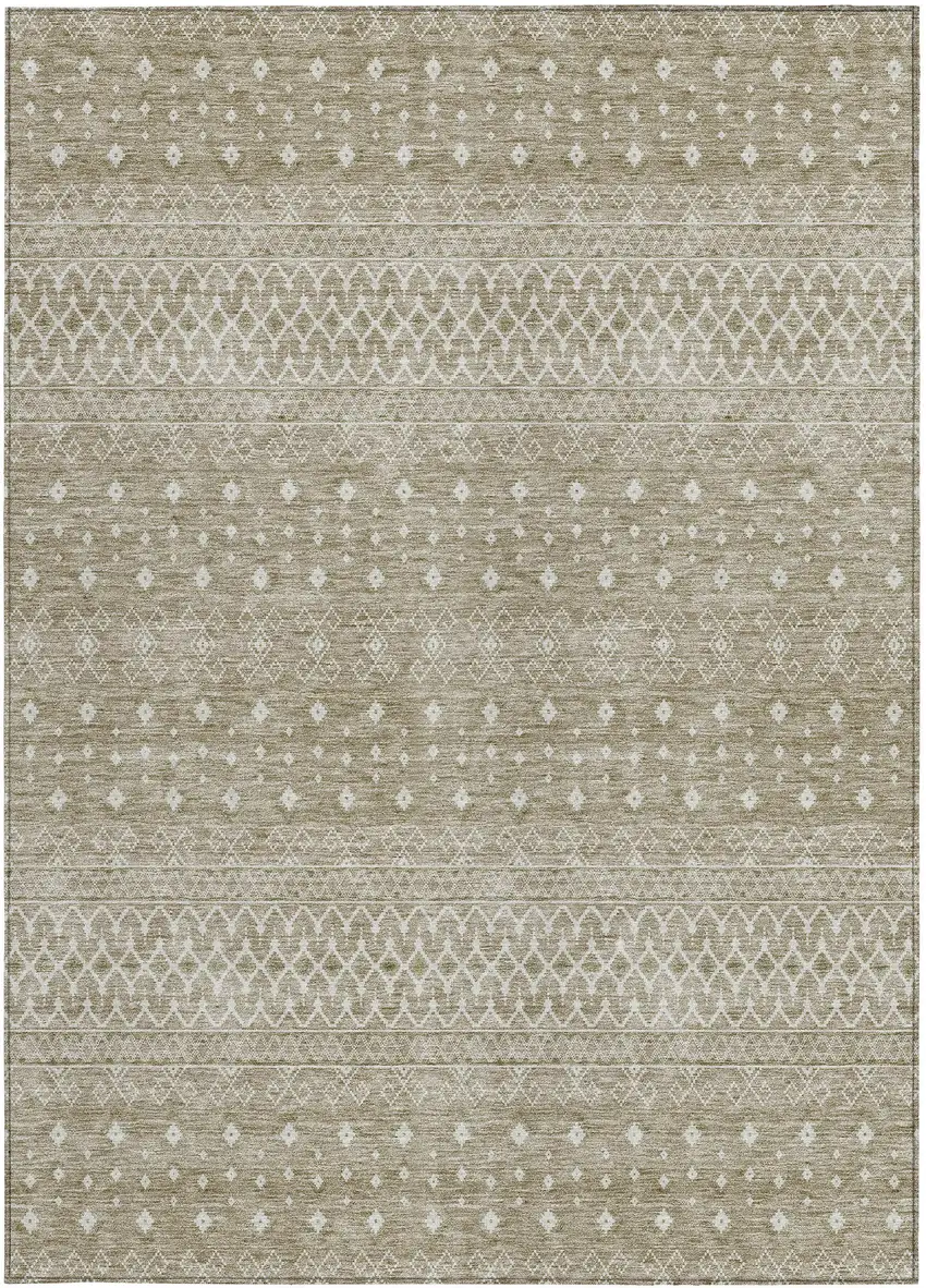 Taupe Green And Ivory Tribal Washable Indoor Outdoor Area Rug Photo 5