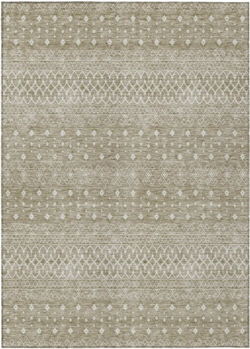 Taupe Green And Ivory Tribal Washable Indoor Outdoor Area Rug Photo 1