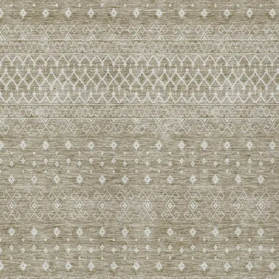 Taupe Green And Ivory Tribal Washable Indoor Outdoor Area Rug Photo 4