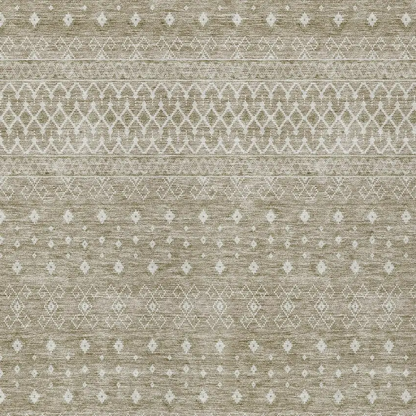 Taupe Green And Ivory Tribal Washable Indoor Outdoor Area Rug Photo 4