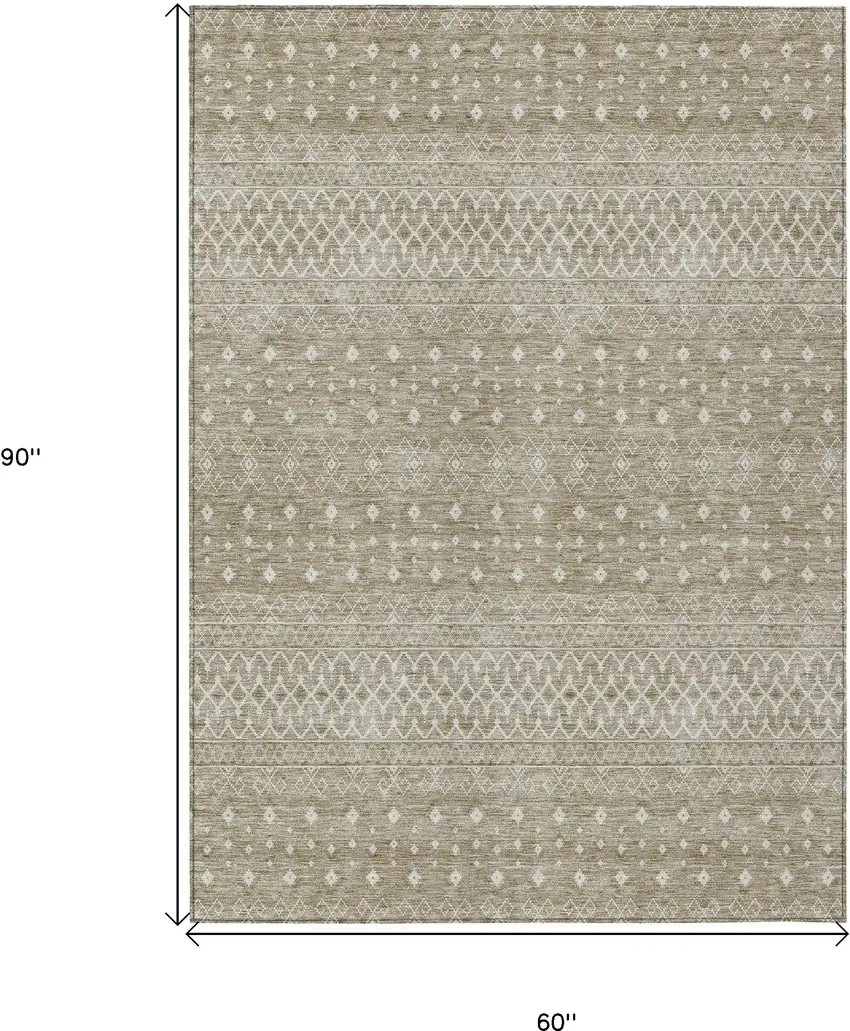 Taupe Green And Ivory Tribal Washable Indoor Outdoor Area Rug Photo 3