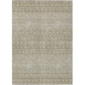 Photo of Taupe Green And Ivory Tribal Washable Indoor Outdoor Area Rug