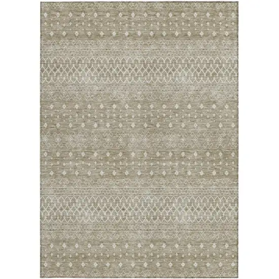 Taupe Green And Ivory Tribal Washable Indoor Outdoor Area Rug Photo 5