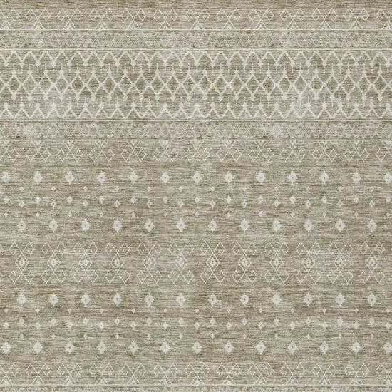 Taupe Green And Ivory Tribal Washable Indoor Outdoor Area Rug Photo 4