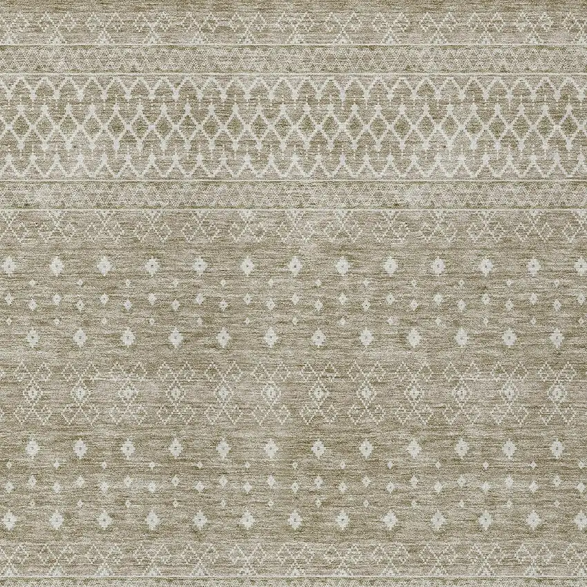 Taupe Green And Ivory Tribal Washable Indoor Outdoor Area Rug Photo 4