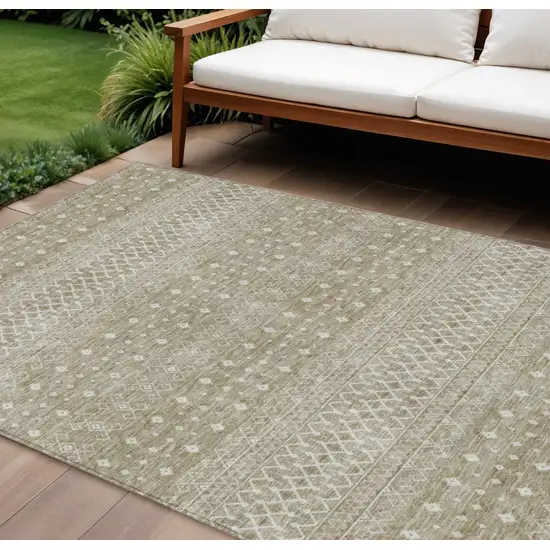 Taupe Green And Ivory Tribal Washable Indoor Outdoor Area Rug Photo 1