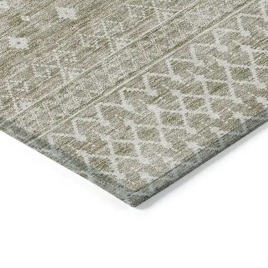 Taupe Green And Ivory Tribal Washable Indoor Outdoor Area Rug Photo 3