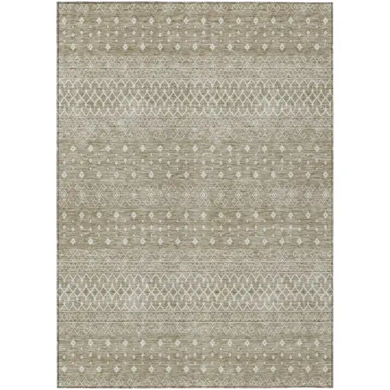 Taupe Green And Ivory Tribal Washable Indoor Outdoor Area Rug Photo 1