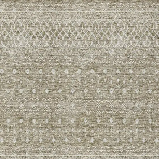 Taupe Green And Ivory Tribal Washable Indoor Outdoor Area Rug Photo 5