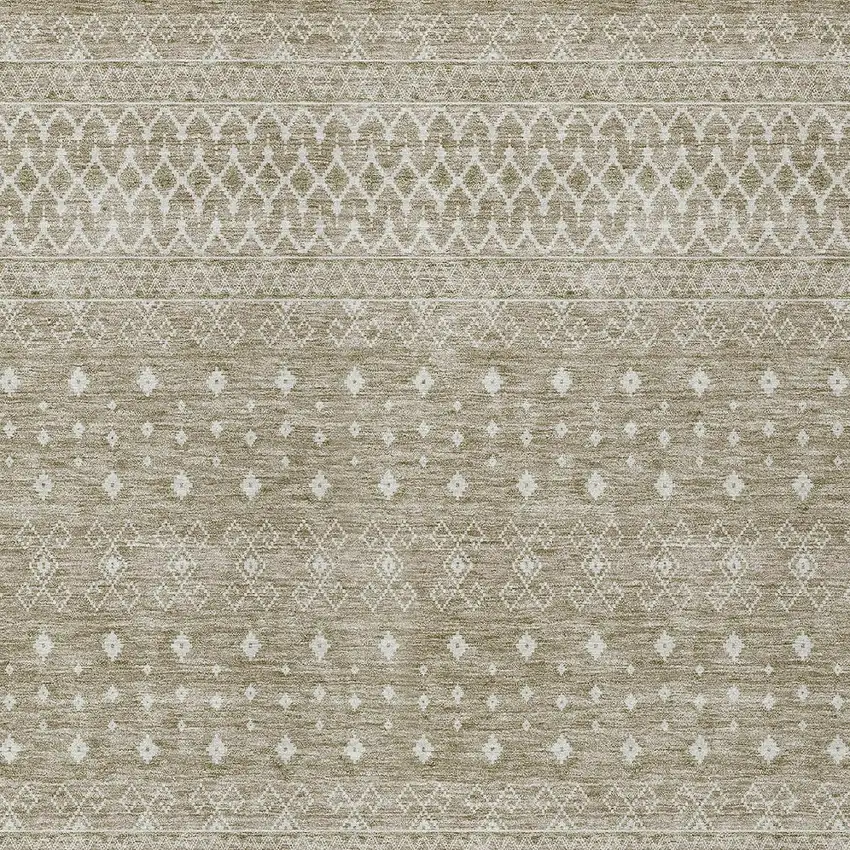 Taupe Green And Ivory Tribal Washable Indoor Outdoor Area Rug Photo 5