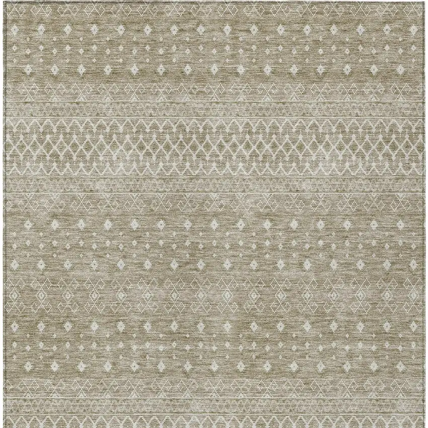 Taupe Green And Ivory Tribal Washable Indoor Outdoor Area Rug Photo 5