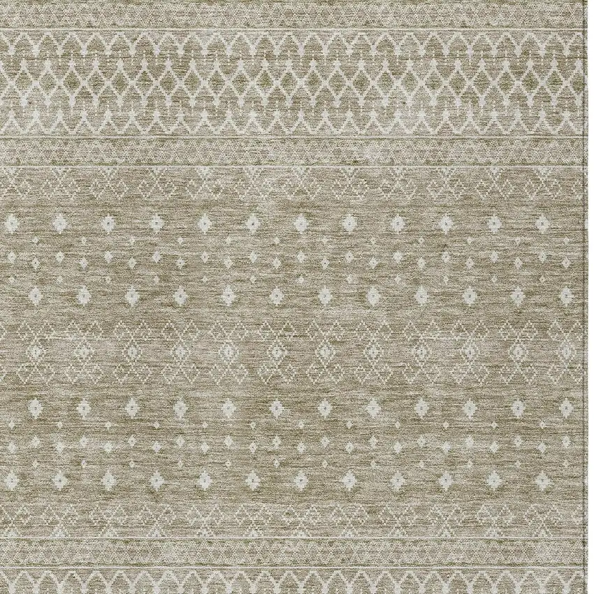 Taupe Green And Ivory Tribal Washable Indoor Outdoor Area Rug Photo 4