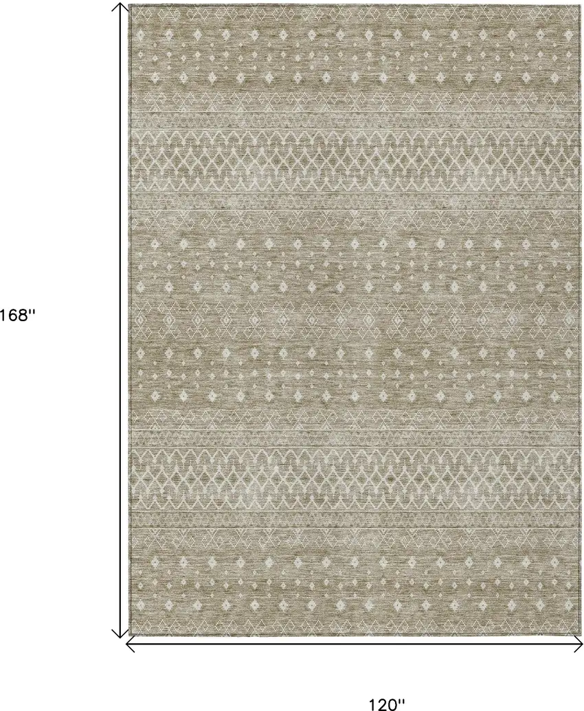 Taupe Green And Ivory Tribal Washable Indoor Outdoor Area Rug Photo 3