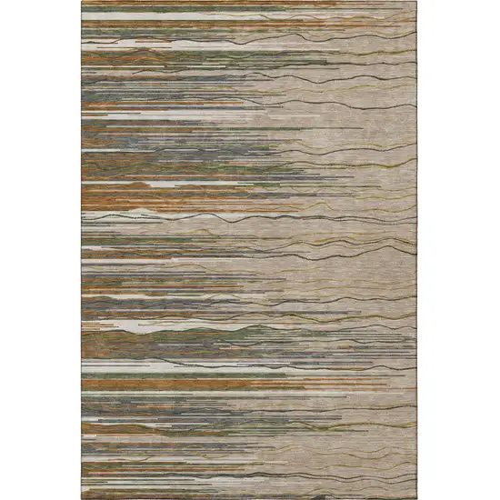 Taupe Green And Rust Striped Washable Area Rug With UV Protection Photo 3
