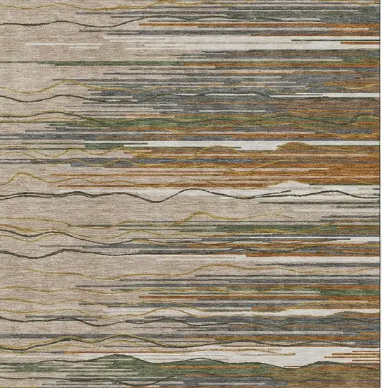 Taupe Green And Rust Striped Washable Area Rug With UV Protection Photo 3