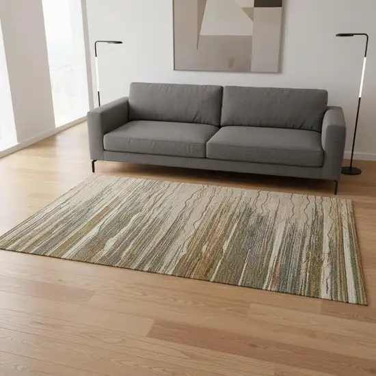 Taupe Green And Rust Striped Washable Area Rug With UV Protection Photo 2