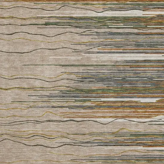 Taupe Green And Rust Striped Washable Area Rug With UV Protection Photo 2