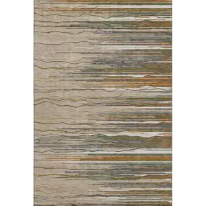 Photo of Taupe Green And Rust Striped Washable Area Rug With UV Protection
