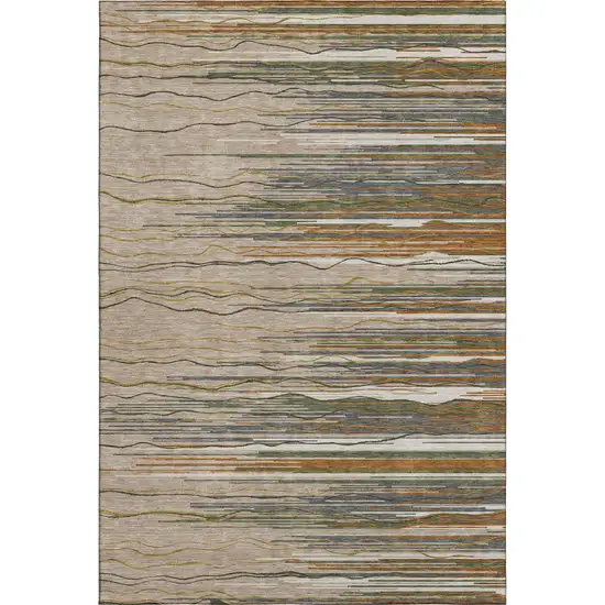 Taupe Green And Rust Striped Washable Area Rug With UV Protection Photo 1