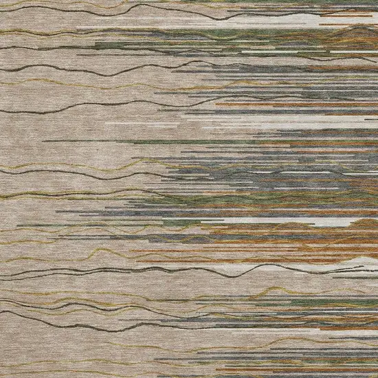 Taupe Green And Rust Striped Washable Area Rug With UV Protection Photo 2