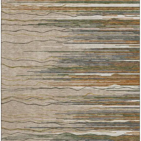 Taupe Green And Rust Striped Washable Area Rug With UV Protection Photo 3