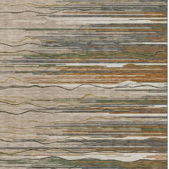 Taupe Green And Rust Striped Washable Area Rug With UV Protection Photo 2