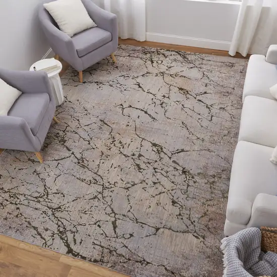 Taupe Green and Tan Abstract Power Loom Area Rug Photo 9