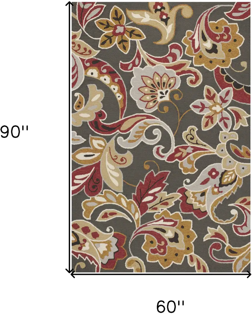 5'X8' Taupe Hand Hooked Uv Treated Floral Indoor Outdoor Area Rug Photo 3